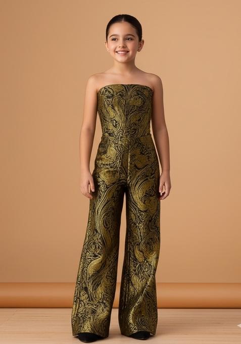 Girls Black And Gold Brocade Co-Ord Set