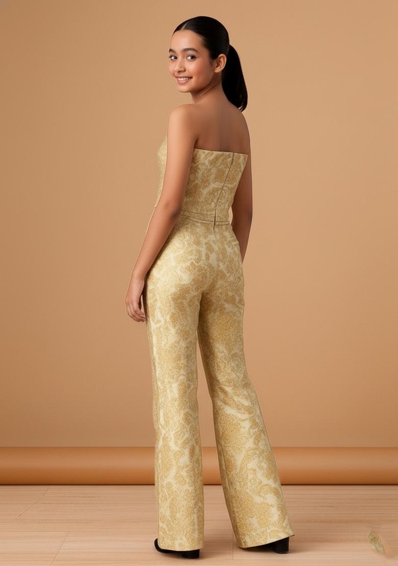 Girls Cream Brocade Co-Ord Set - Indya