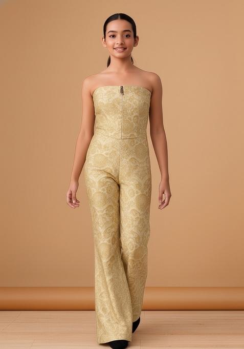 Girls Cream Brocade Co-Ord Set