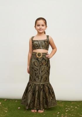 Girls Green Brocade Co-Ord Set