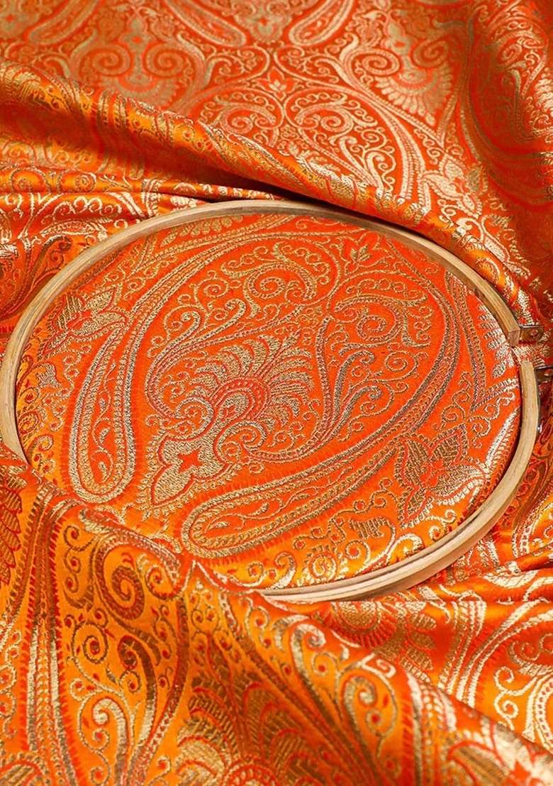 Girls Orange Brocade Co-Ord Set - Indya
