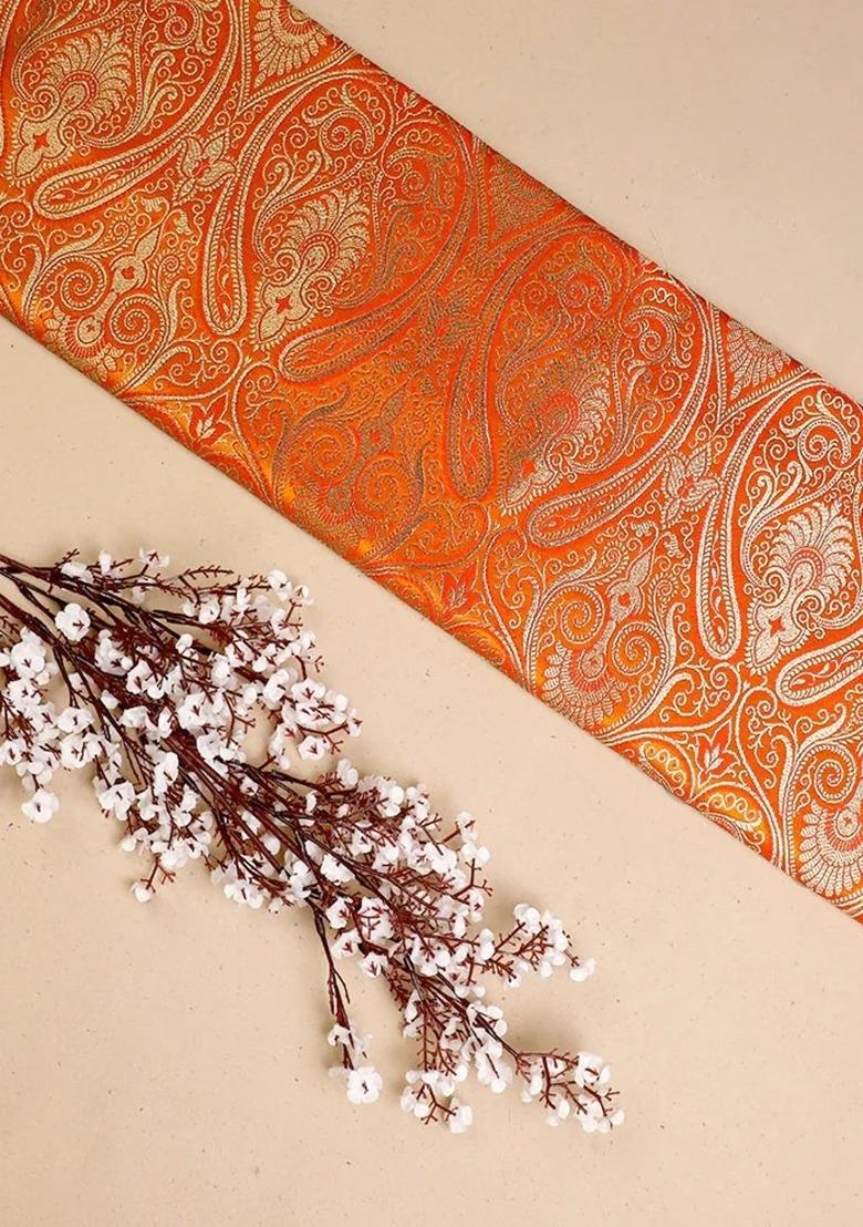 Girls Orange Brocade Co-Ord Set - Indya