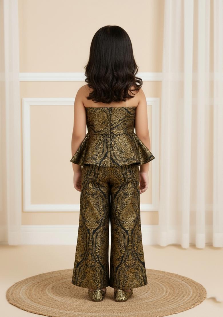 Girls Black Brocade Co-Ord Set - Indya