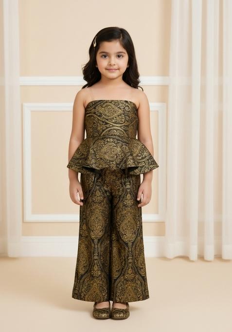 Girls Black Brocade Co-Ord Set