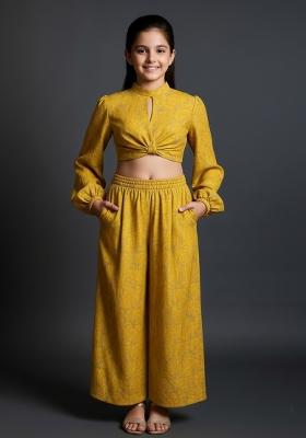 Girls Yellow Brocade Co-Ord Set
