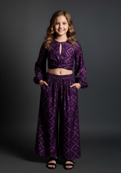 Girls Purple Brocade Co-Ord Set