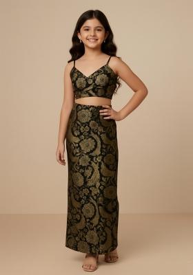 Girls Black Brocade Fusion Set