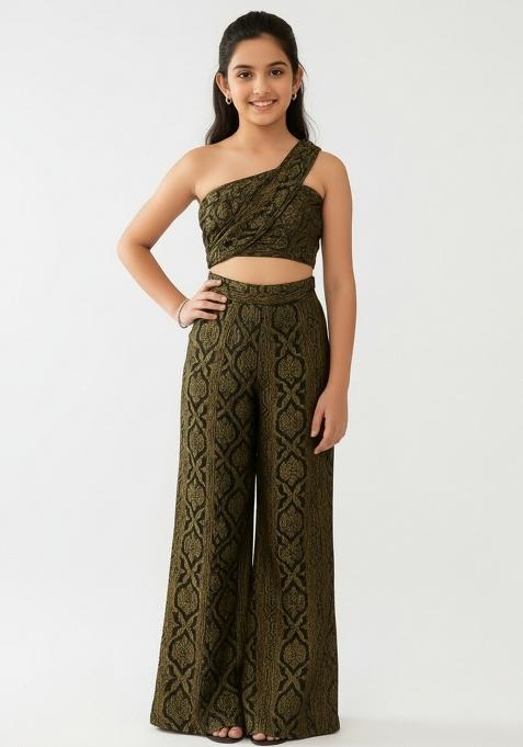 Girls Black Brocade Co-Ord Set