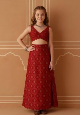 Girls Red Brocade Fusion Set