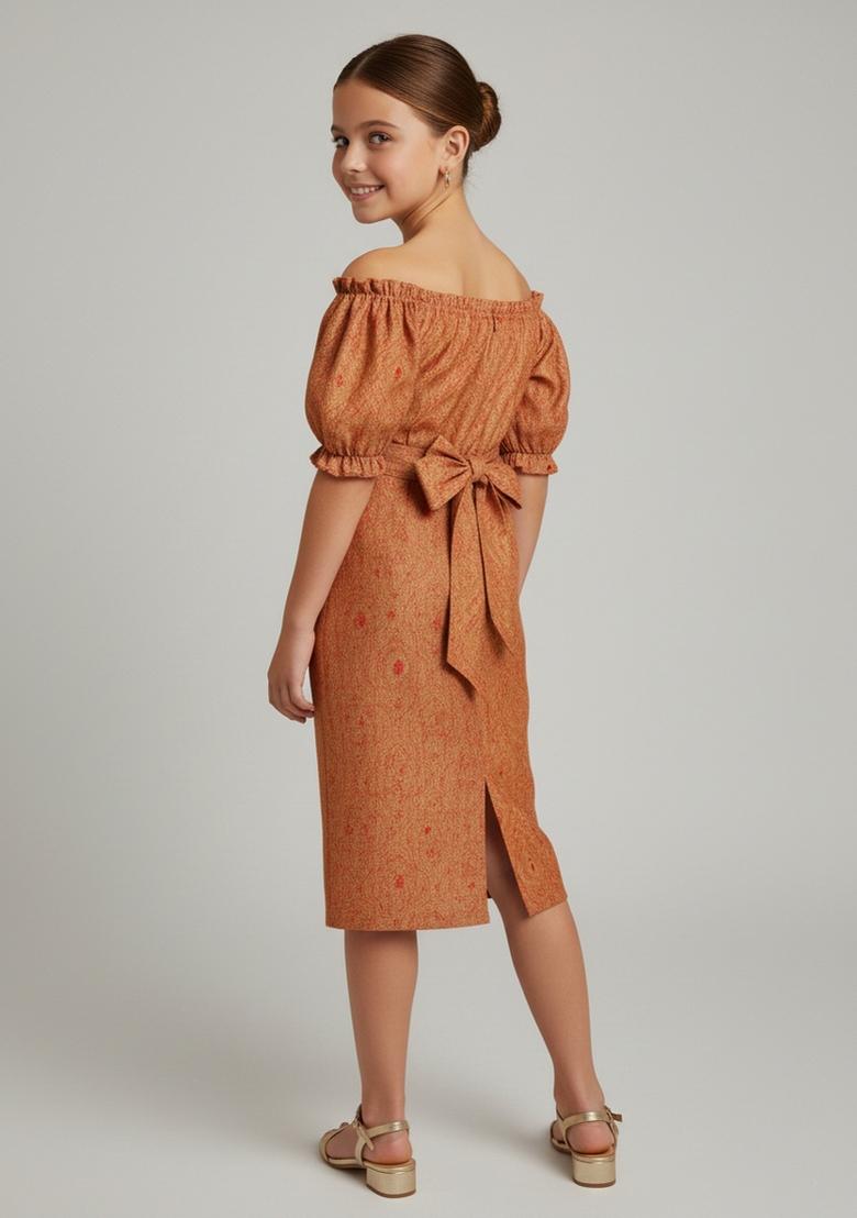 Girls Peach Brocade Co-Ord Set - Indya