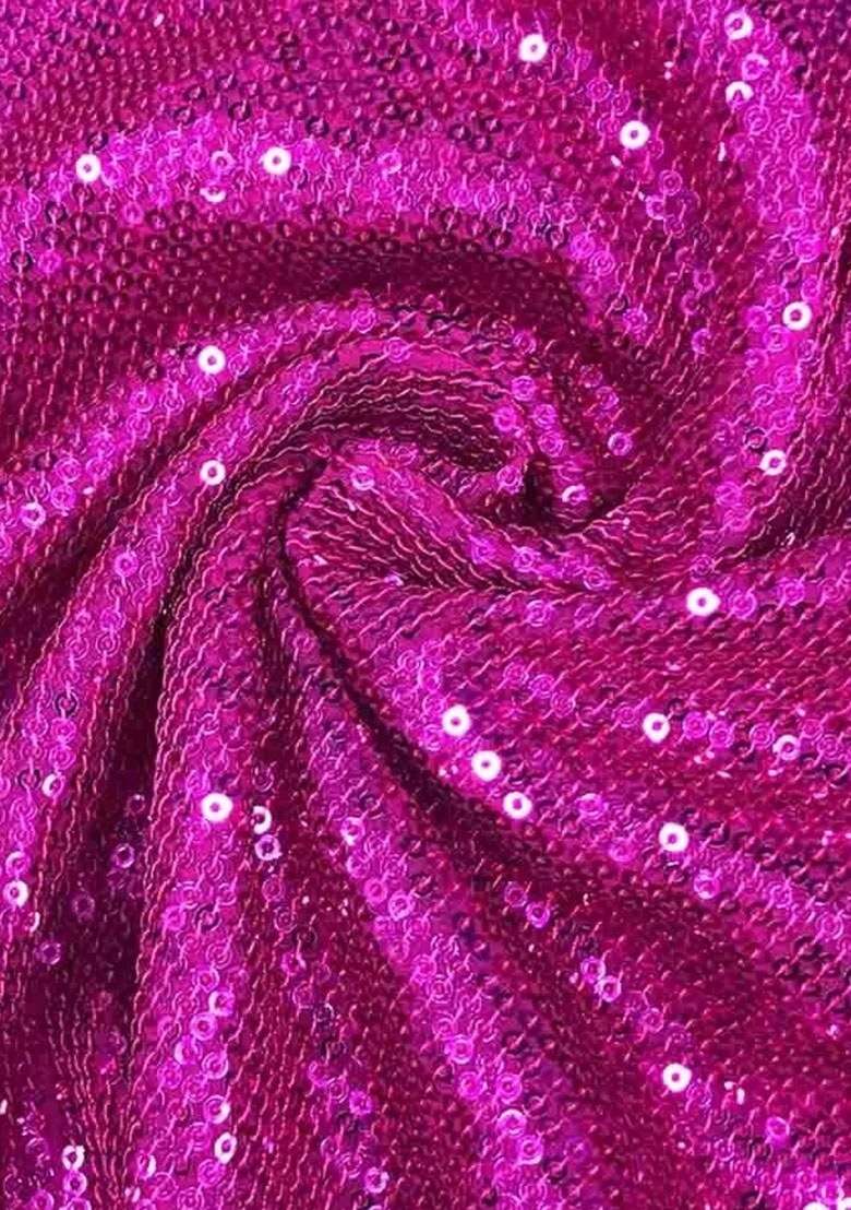Girls Hot Pink Sequin Pre Draped Saree Set - Indya
