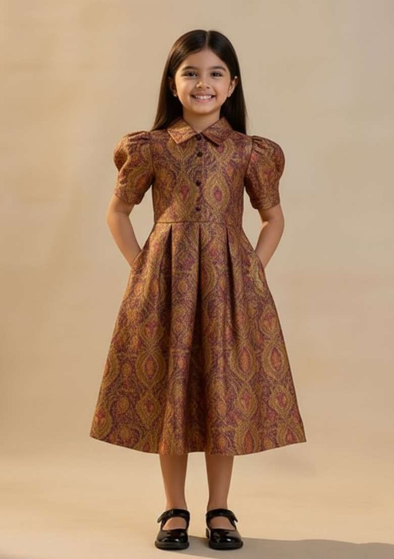 Girls Purple Brocade Dress - Indya