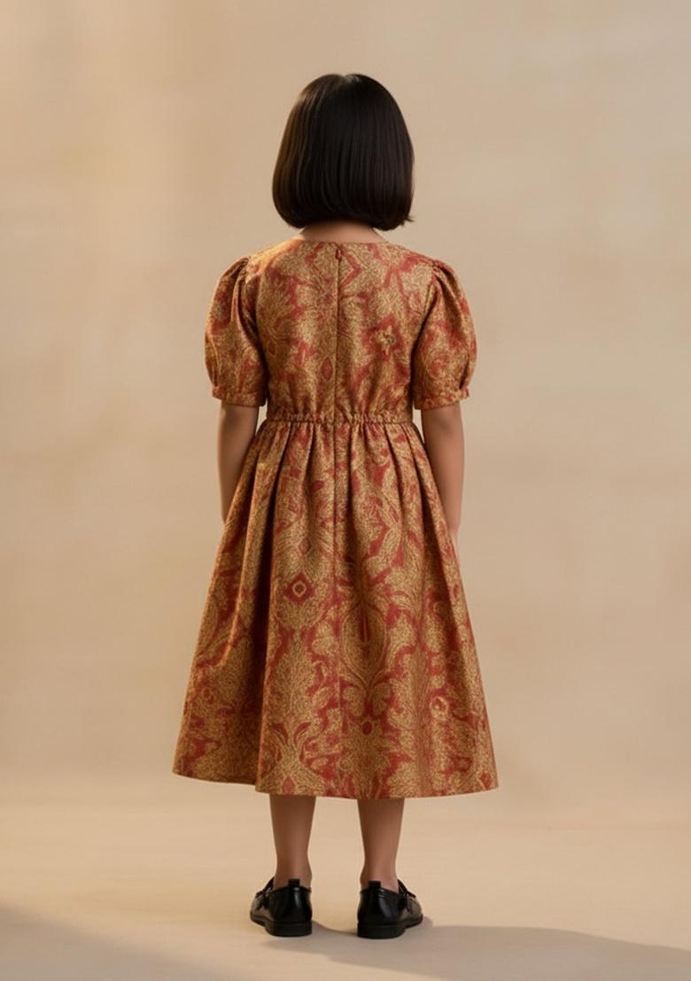 Girls Purple Brocade Dress - Indya