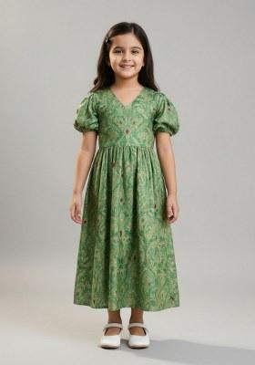Girls Green Brocade Dress