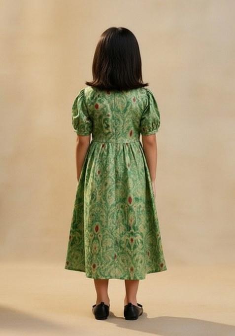 Girls Green Brocade Dress