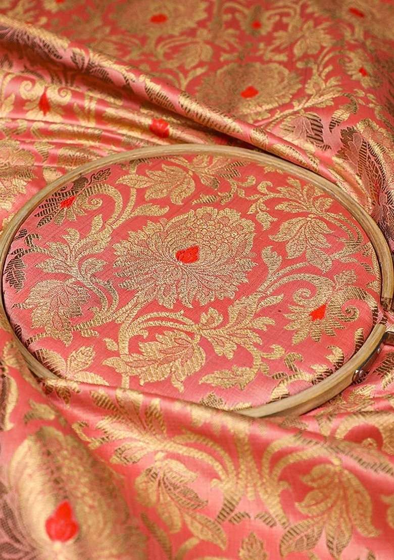 Girls Peach Brocade Dress - Indya