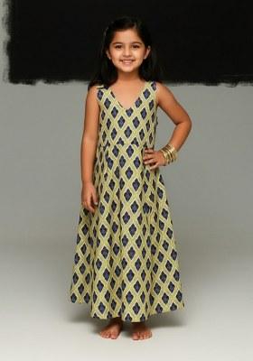 Girls Rust Abstract Print Cotton Dress