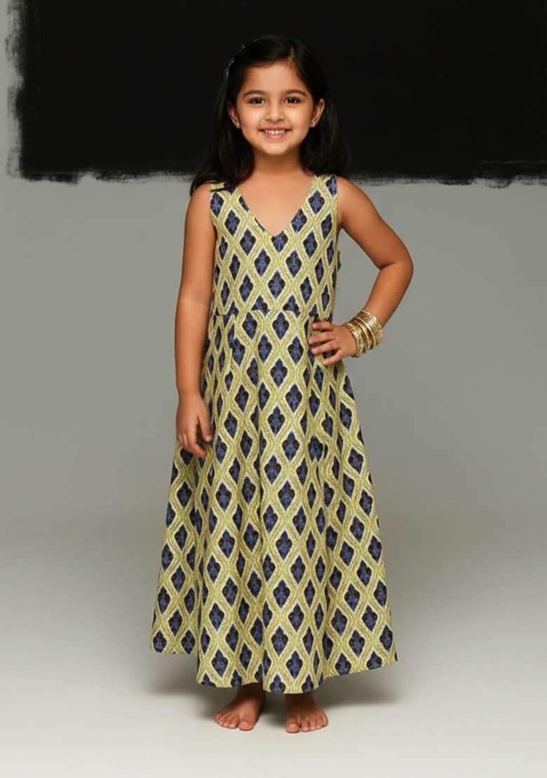 Girls Rust Abstract Print Cotton Dress - Indya