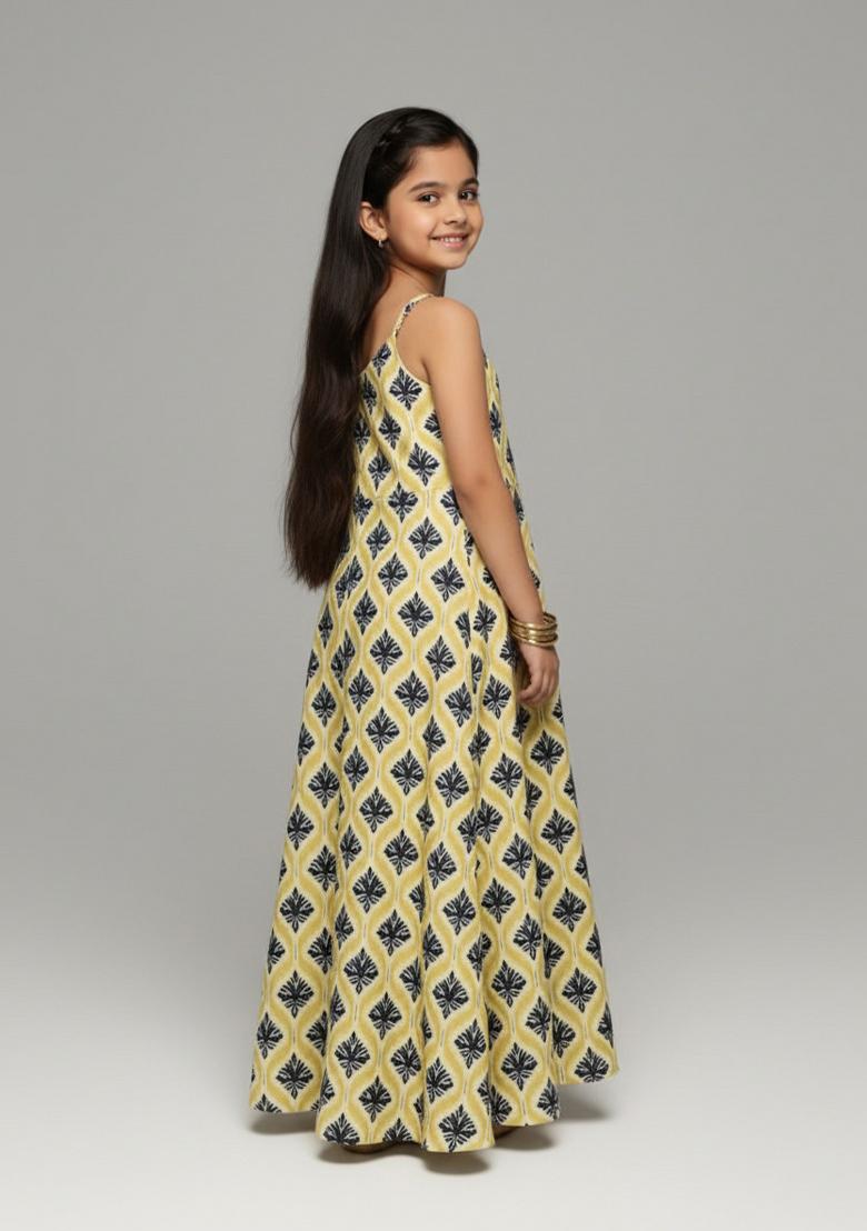 Girls Rust Abstract Print Cotton Dress - Indya