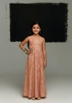 Girls Red Abstract Print Cotton Dress