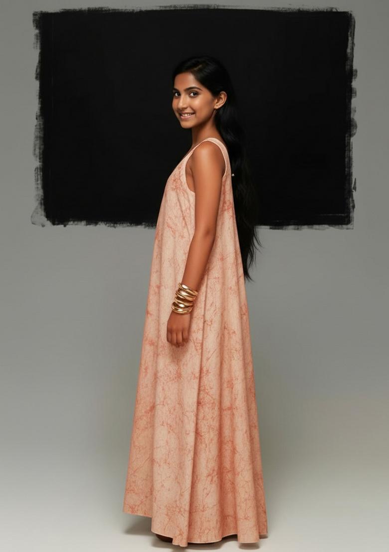 Girls Red Abstract Print Cotton Dress