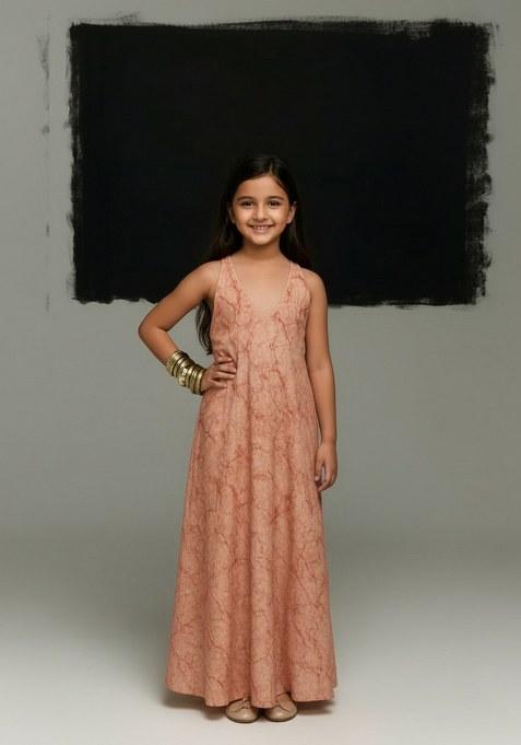 Girls Red Abstract Print Cotton Dress