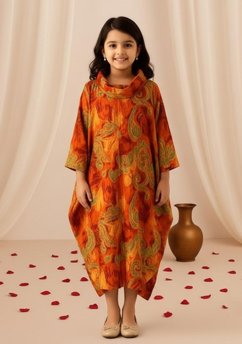 Girls Multicolor Abstract Print Cotton Dress