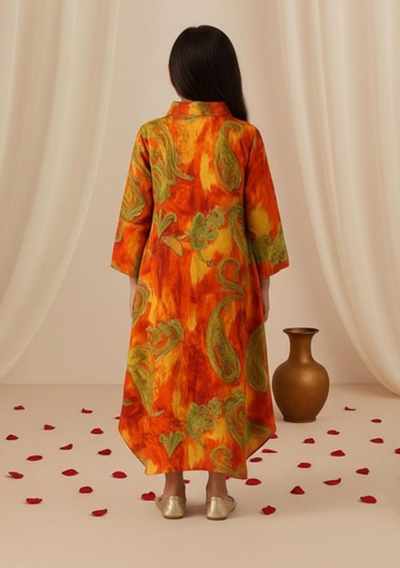 Girls Multicolor Abstract Print Cotton Dress