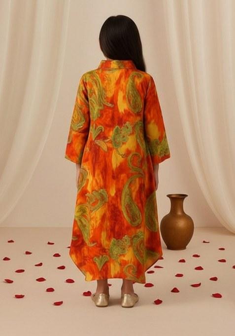 Girls Multicolor Abstract Print Cotton Dress