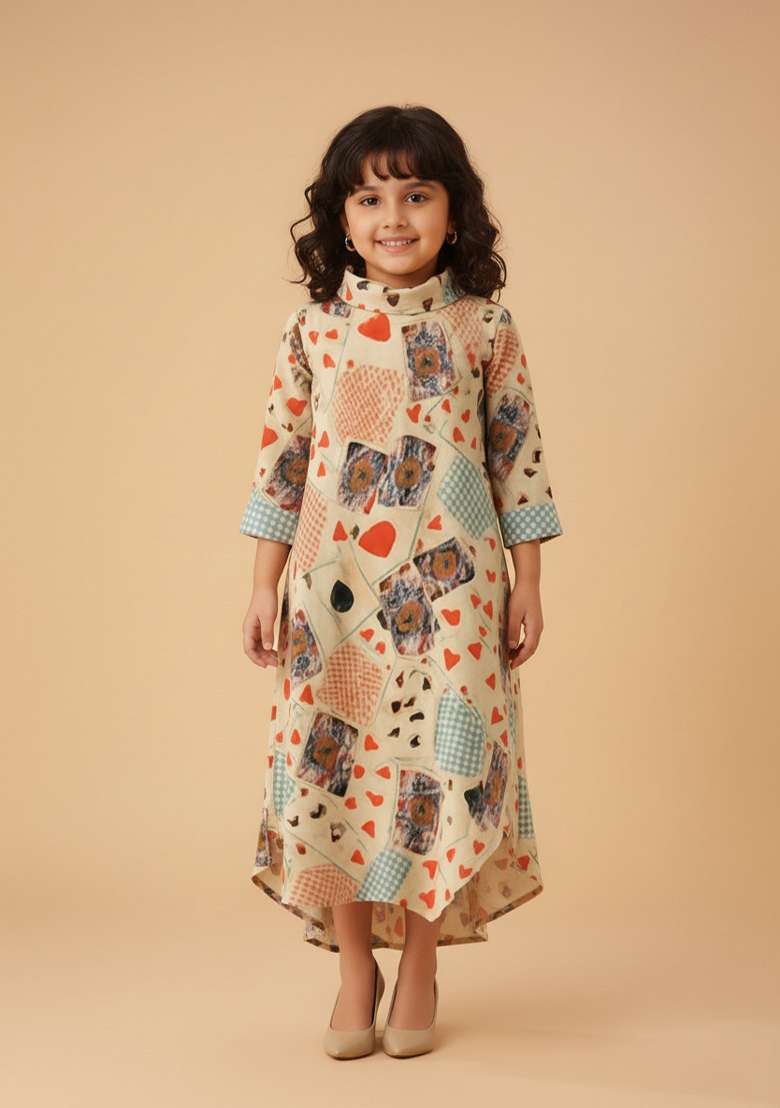 Girls Multicolor Abstract Print Cotton Dress - Indya