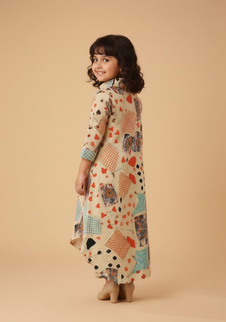 Girls Multicolor Abstract Print Cotton Dress - Indya