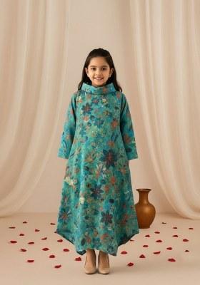 Girls Multicolor Floral Print Cotton Dress