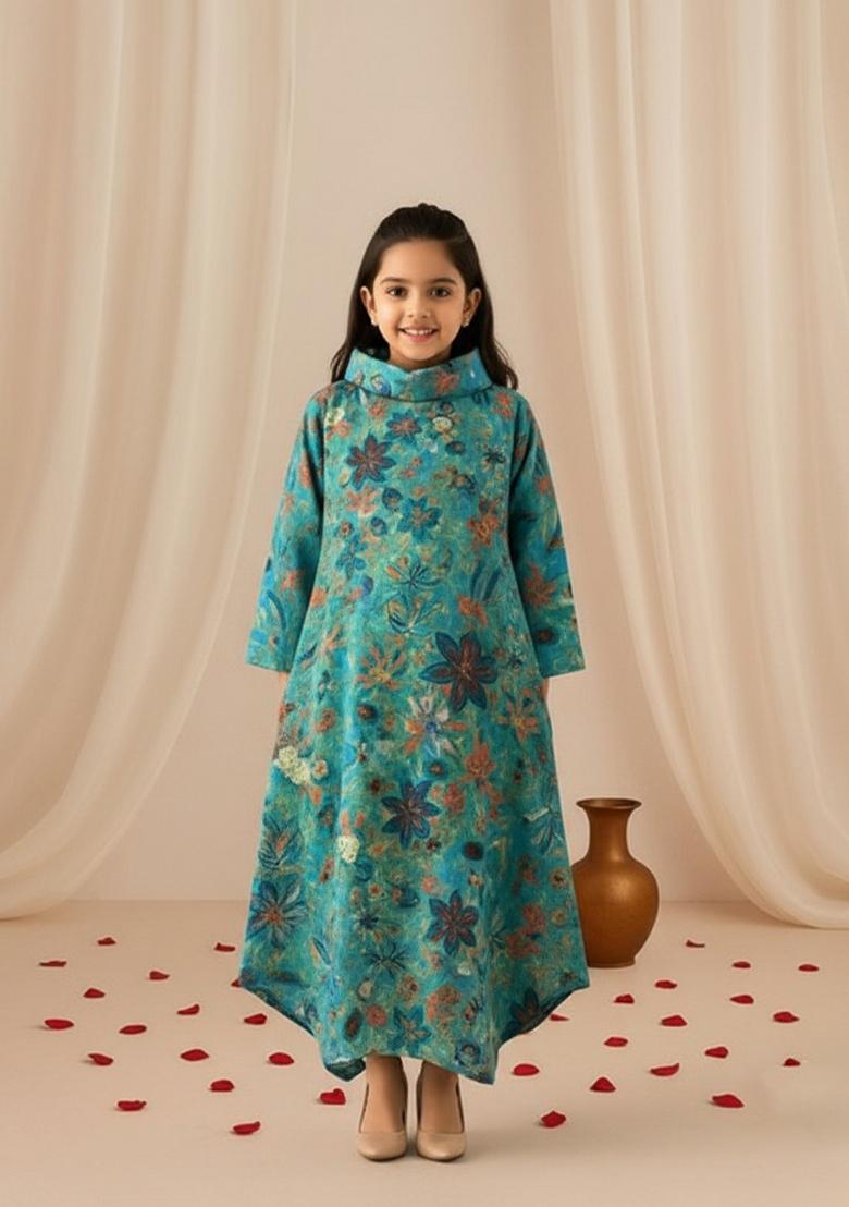 Girls Multicolor Floral Print Cotton Dress