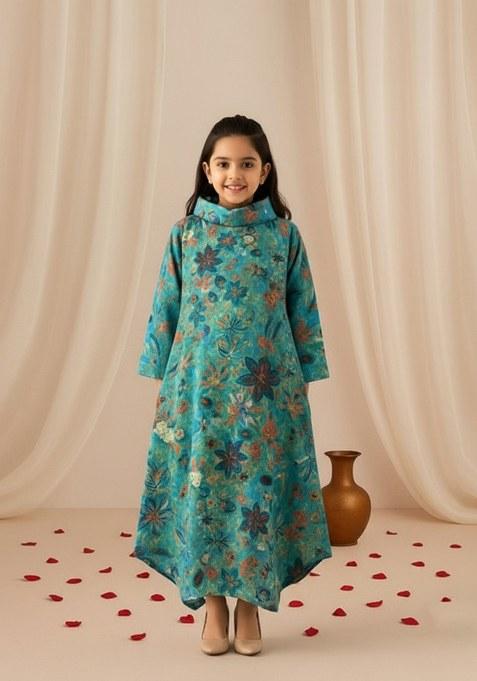 Girls Multicolor Floral Print Cotton Dress