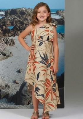 Girls Off White Floral Print Cotton Linen Dress