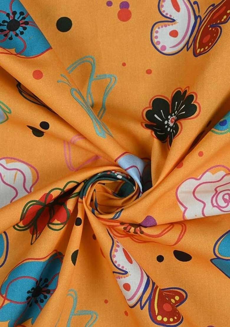 Girls Yellow Floral Print Poplin Jumpsuit - Indya