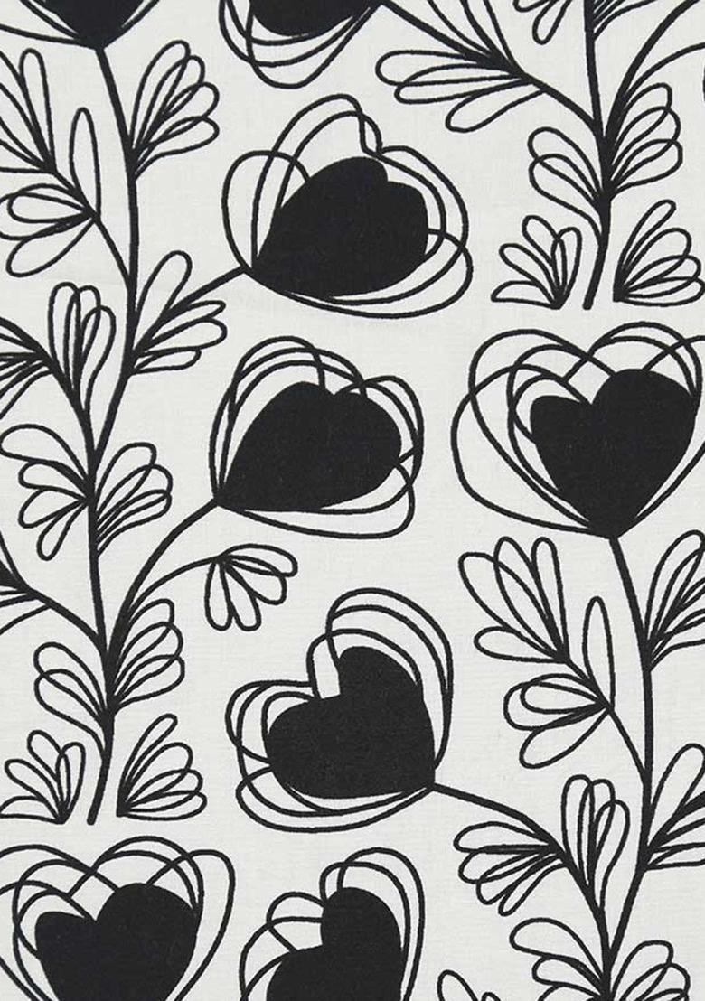 Girls Black And White Floral Print Poplin Jumpsuit - Indya