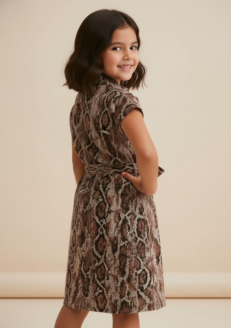 Girls Black Abstract Print Poplin Dress - Indya