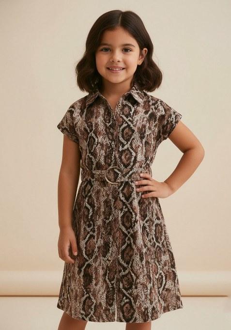 Girls Black Abstract Print Poplin Dress