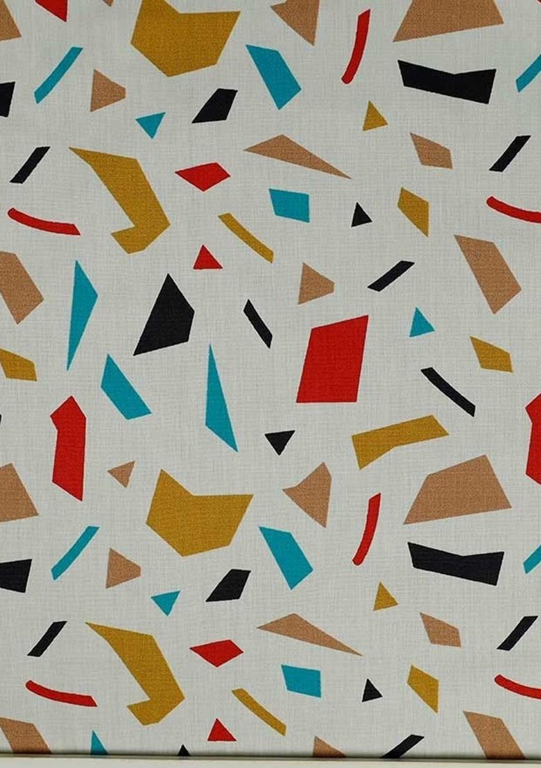 Girls White Abstract Print Poplin Dress - Indya