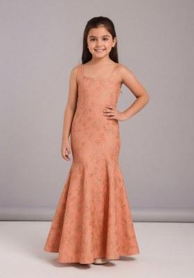 Girls Pink Brocade Dress