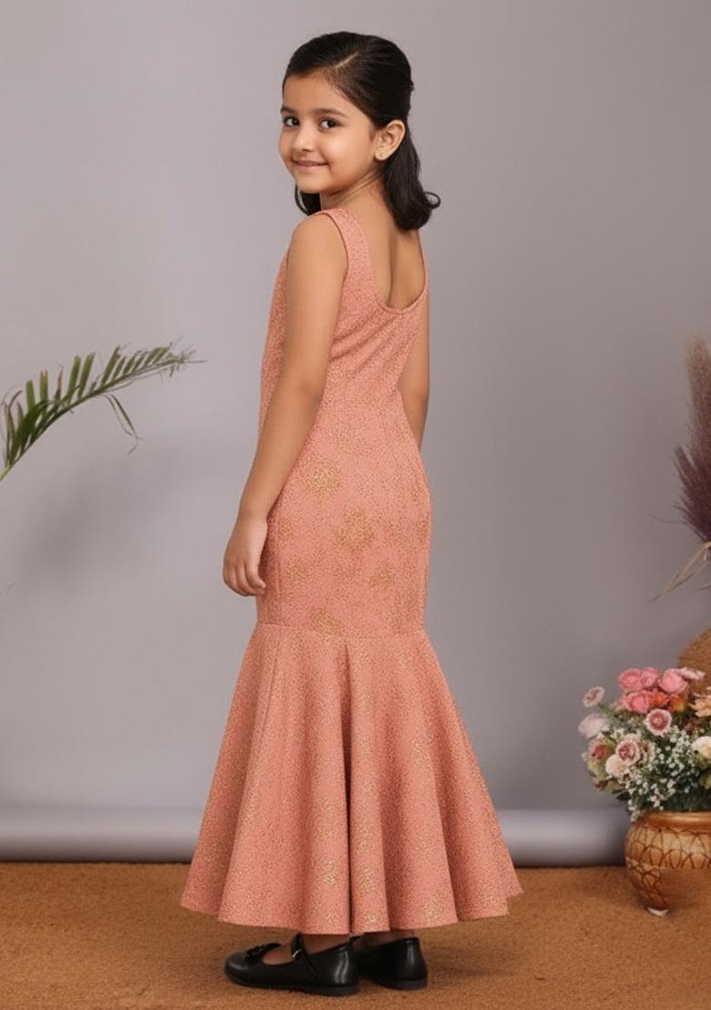 Girls Pink Brocade Dress