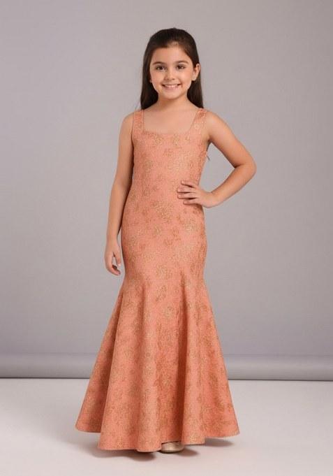 Girls Pink Brocade Dress