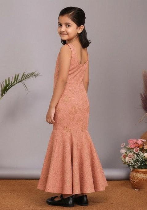 Girls Pink Brocade Dress