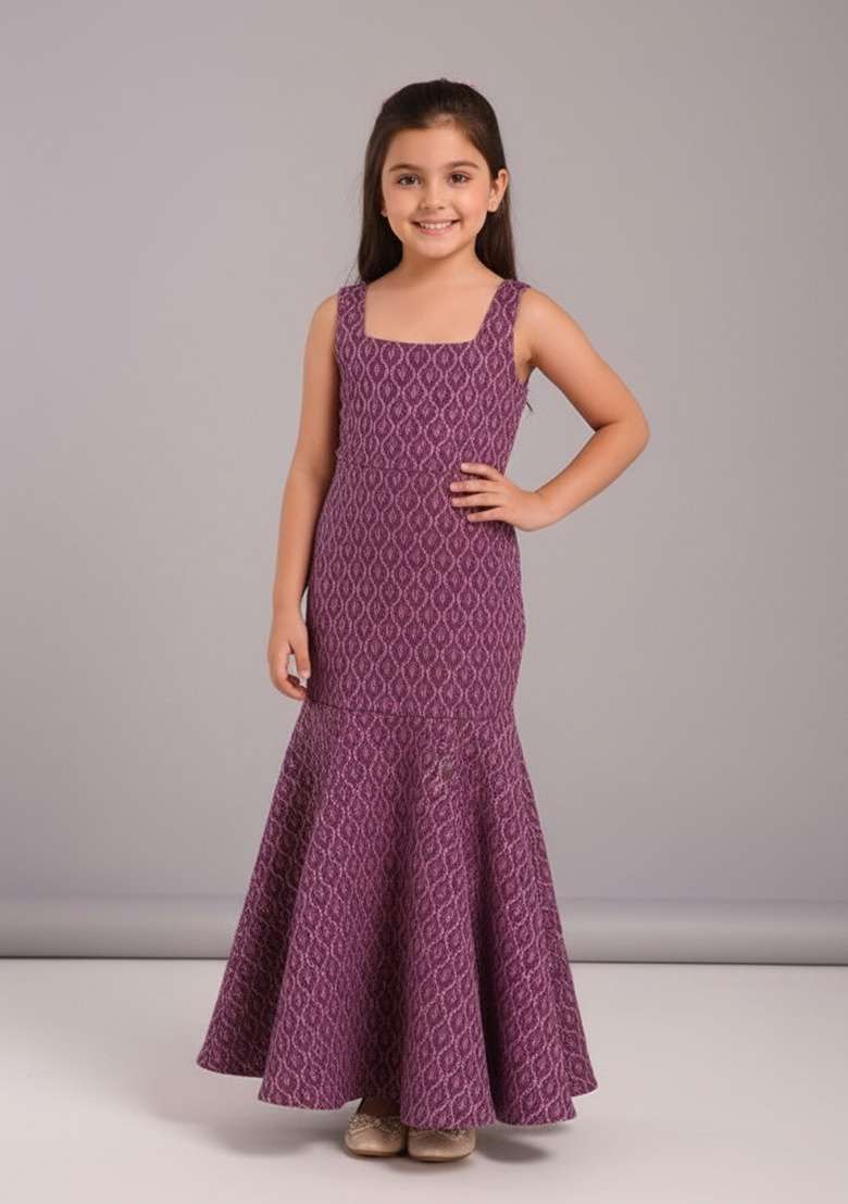 Girls Purple Brocade Dress - Indya