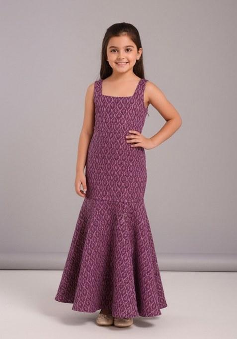 Girls Purple Brocade Dress