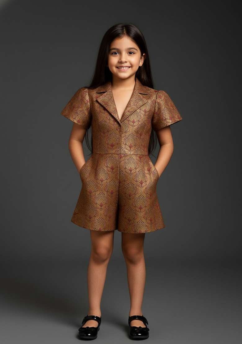 Girls Purple Brocade Dress - Indya