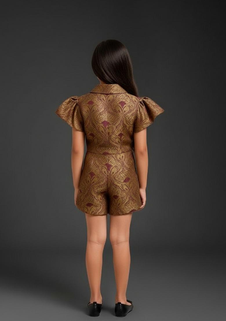 Girls Purple Brocade Dress - Indya