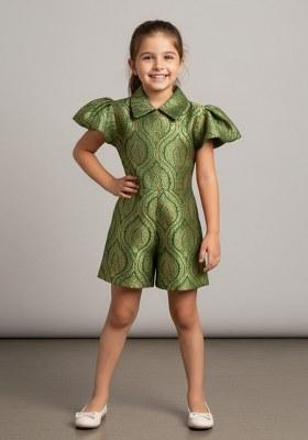 Girls Green Brocade Dress