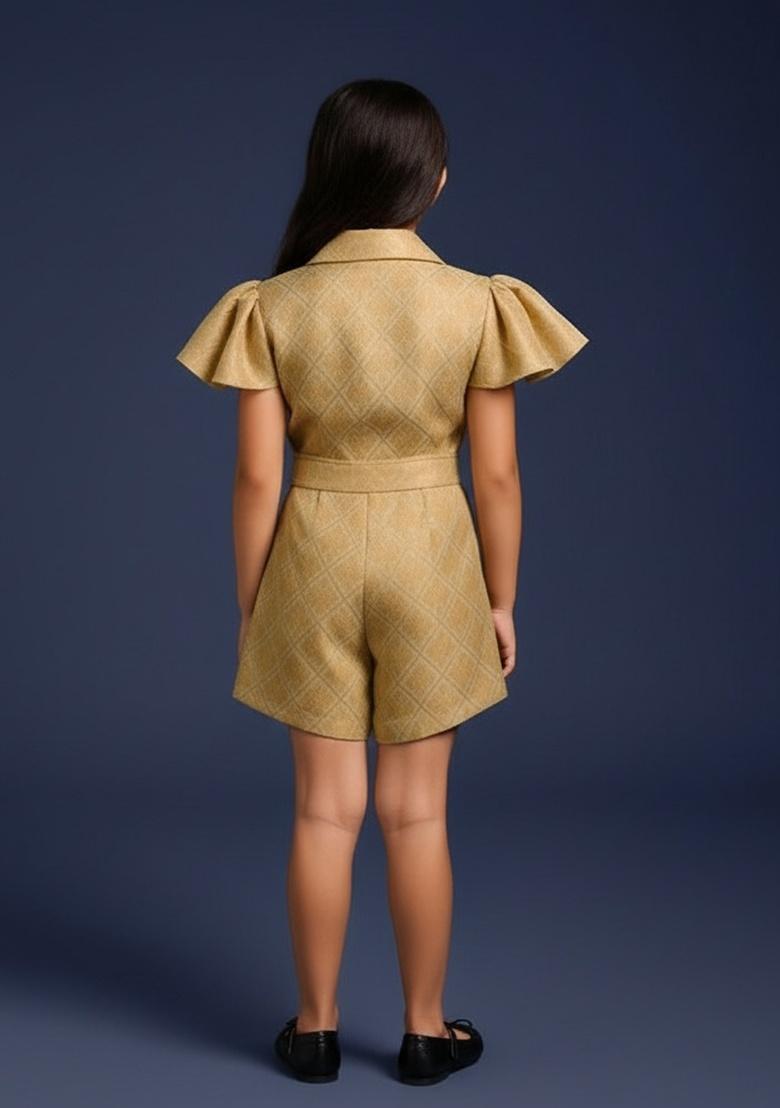 Girls Metalic Gold Brocade Dress - Indya